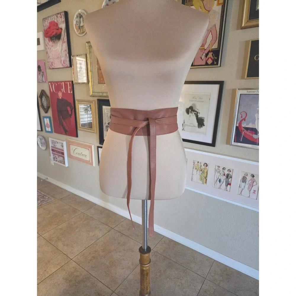 Tan Leather Obi Wrap Belt Wide Waist Cinch Tie Accessory One Size